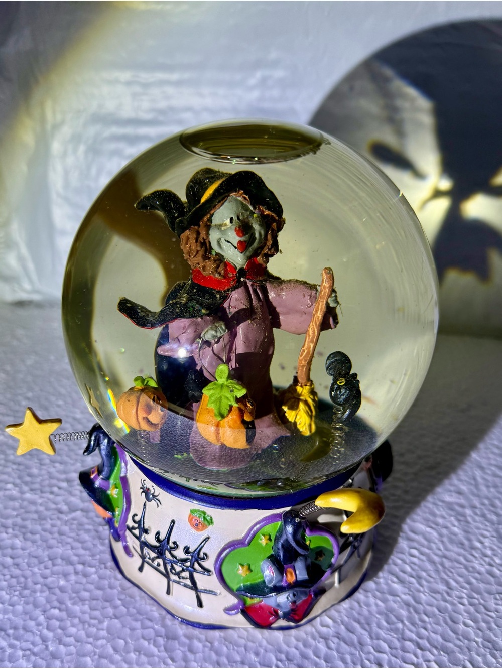 JC Penny Halloween Musical Glitter Water Glob Witch Purple Black Pumpkin Spider
